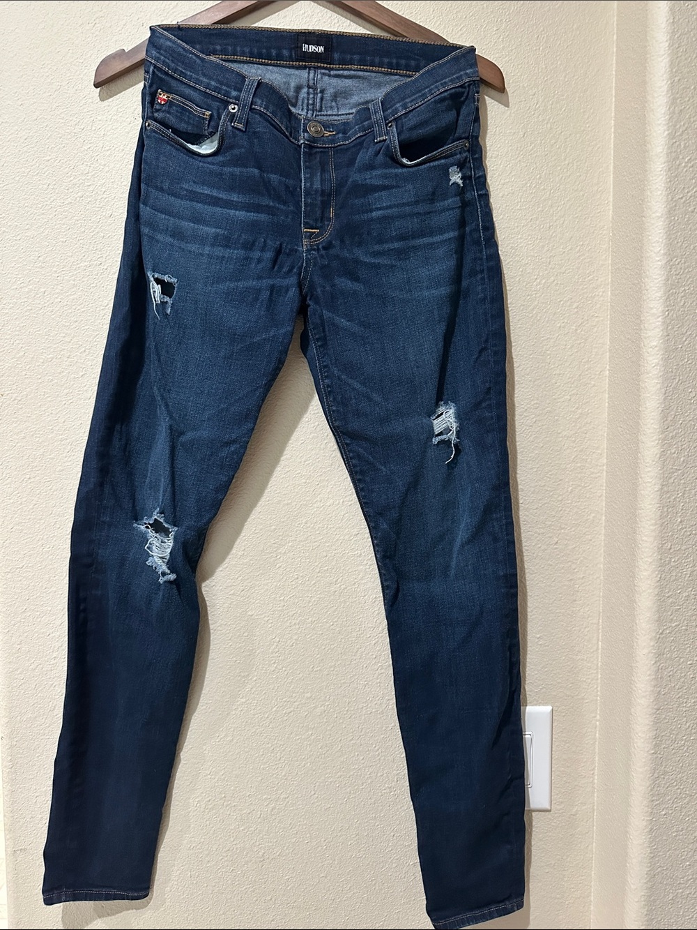 Hudson Jeans Women's Skinny Ripped Dark Blue Denim